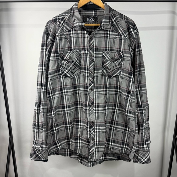 Buckle Black Athletic Fit Men's XXL Plaid Button Up - Picture 1 of 6